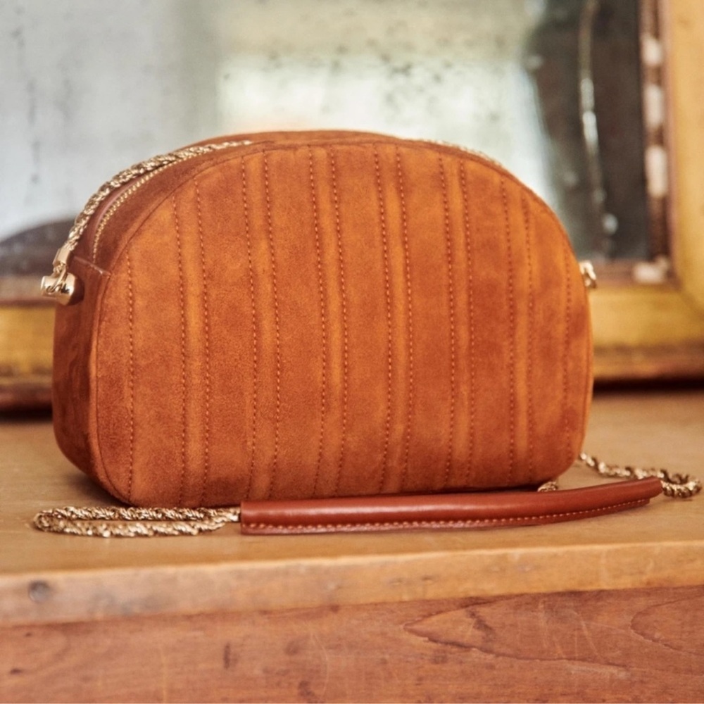 Sezane Dean Bag Quilted Leather Crossbody Noisette‎ Brown NWT